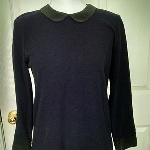 J. Crew S 3/4 sleeve navy women's top silk cuffs